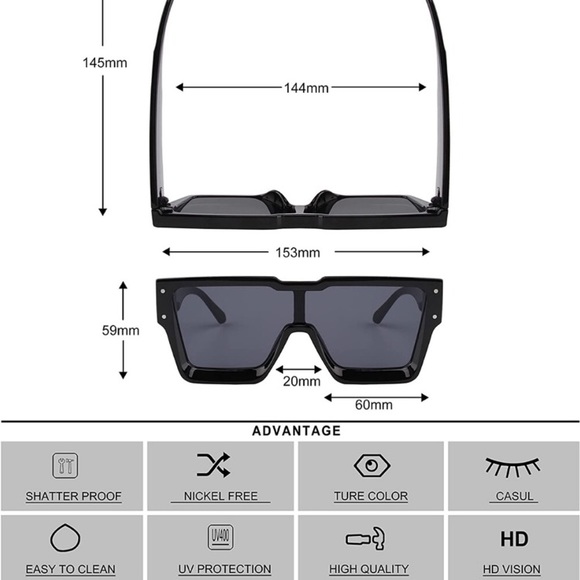 - Oversized BLACK Sunglasses for MEN Trendy Square STYLE *NEW* - Picture 7 of 7